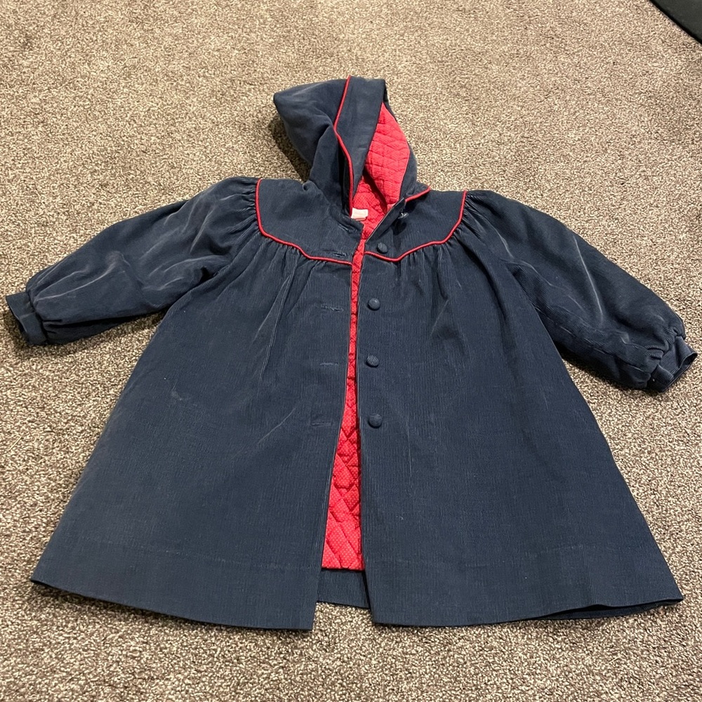 Vintage Girls Coat size 5 Fischel for Neiman Marcus hood navy corduroy quilted